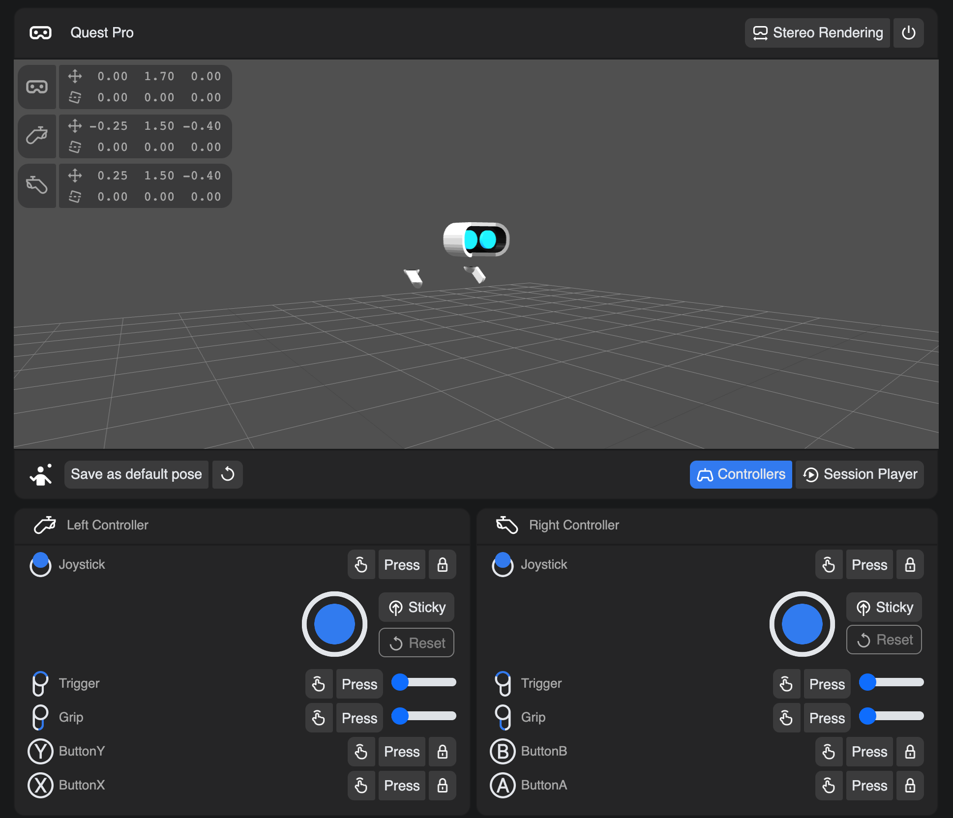 screenshot of the Immersive Web Emualtor